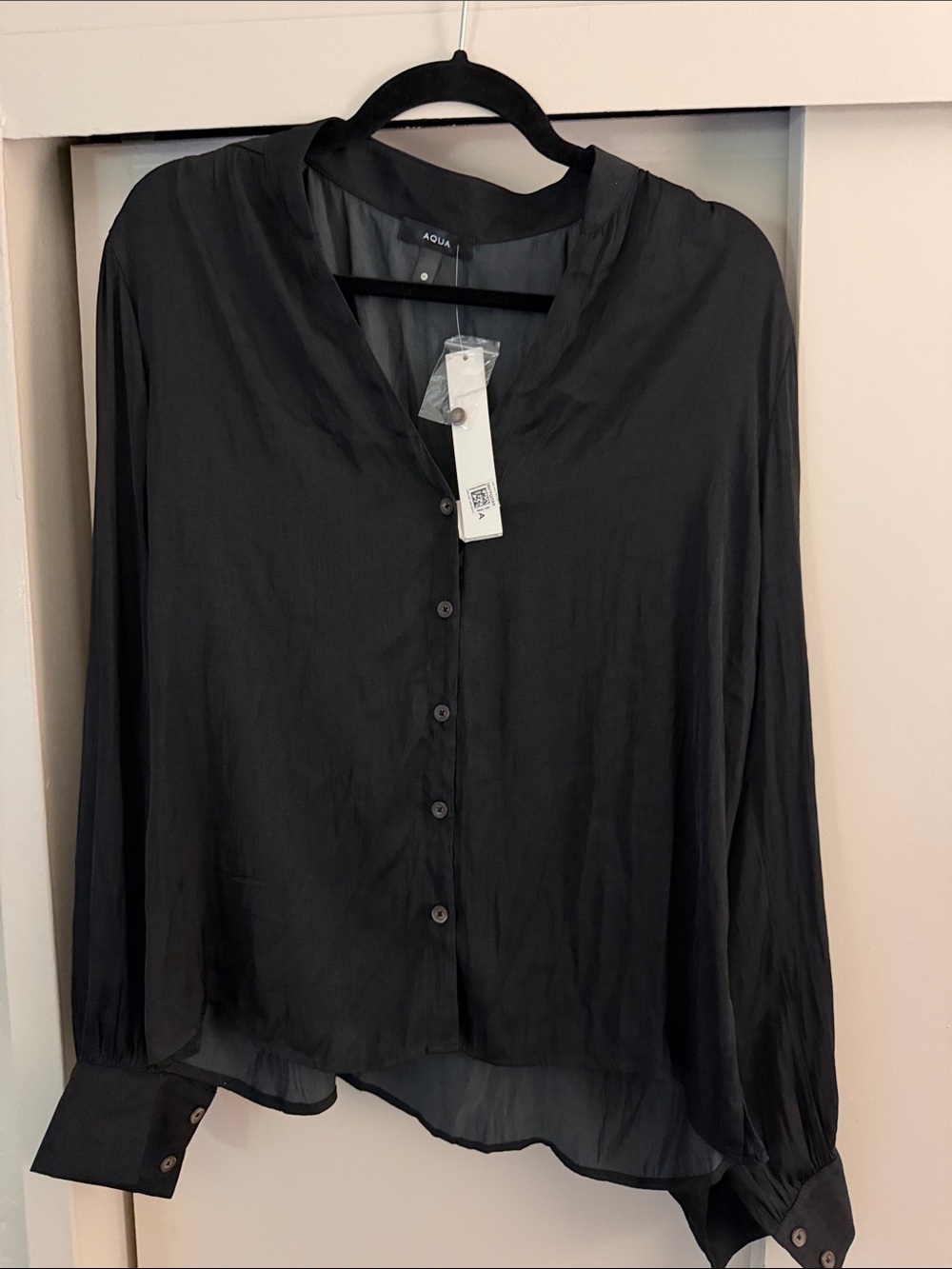 Aqua Black Sheer Button-Front Blouse